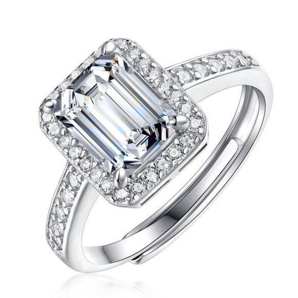 Certified 2ct. t.w. Moissanite Diamond Emerald Cut Engagement Ring NEW - Picture 3 of 11